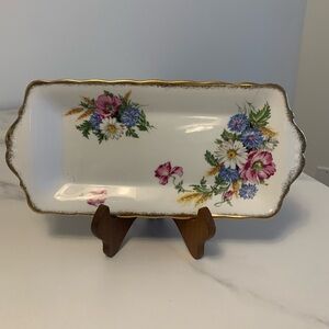 Vintage Royal Albert Harvest Bouquet Bone China Sandwich Plate w/ Gold Trim